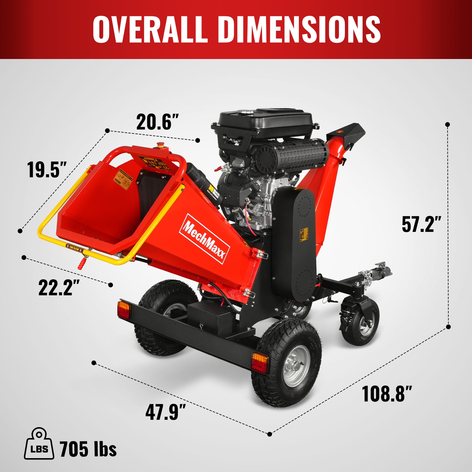 8 inch ZONSEN E-Start 1000cc 35hp Gas Powered 4 - Wheel Drum Wood Chipper with Taillight ,  B200